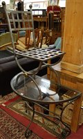Lot 1390 - A contemporary steel demi-lune glass top...