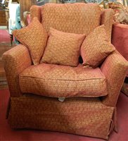Lot 1406 - A contemporary red floral upholstered three...