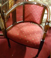 Lot 1419 - An Edwardian walnut and red floral upholstered...