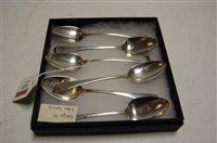 Lot 523 - A set of six George III silver teaspoons, in...