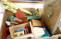 Lot 595 - A single box of tinplate and wooden toys to...