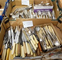 Lot 603 - Two boxes of mixed silver plated flatware to...