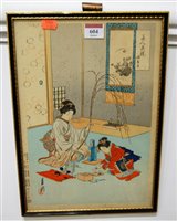 Lot 604 - A framed and coloured Japanese woodblock print,...