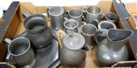 Lot 608 - A single box of various pewter wares to...