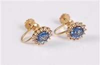Lot 1158 - A pair of 18ct sapphire and white hardstone...