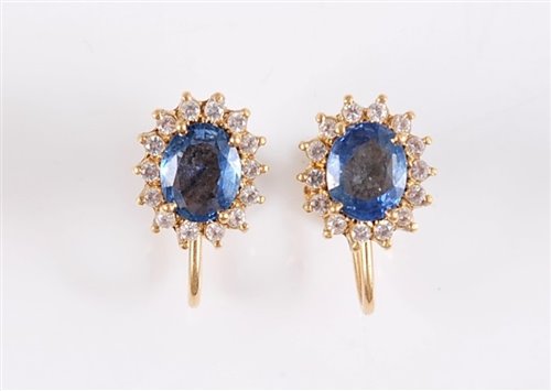 Lot 2588 - A pair of 18ct sapphire and white hardstone...