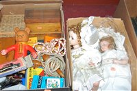 Lot 640 - Two boxes containing a quantity of mixed toys,...