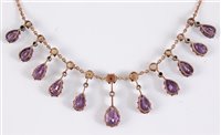 Lot 1152 - *A 15ct amethyst, diamond and pearl necklace,...