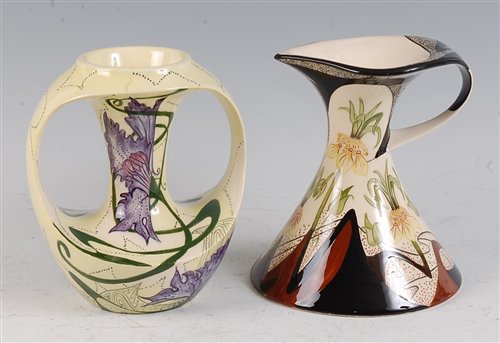 Lot 31 - A Black Ryden glazed pottery twin handled vase...