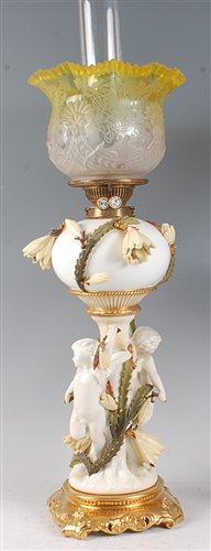 Lot 1275 - A Victorian soft-paste porcelain oil lamp by...