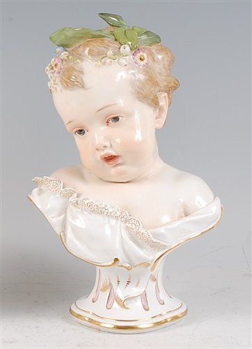 Lot 1078 - A mid-19th century Meissen porcelain bust,...
