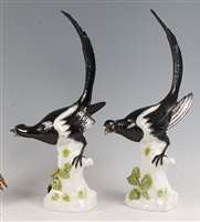Lot 1083 - A pair of circa 1900 Dresden porcelain magpies,...