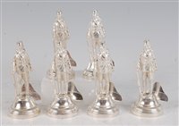 Lot 1145 - A set of six contemporary silver menu stands,...