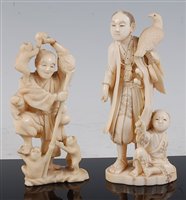 Lot 1321 - A Japanese Meiji period carved ivory okimono,...