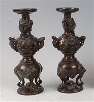 Lot 1317 - A pair of Japanese Meiji period double gourd...