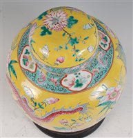 Lot 1311 - A Chinese export yellow ground ginger jar and...