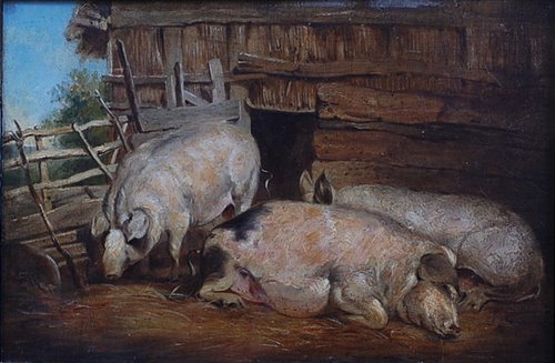 Lot 1487 - Early 19th century Dutch school - Hogs in...
