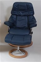 Lot 457 - A contemporary Stressless blue leather, formed...
