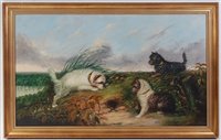 Lot 1491 - J Langlois (1855-1904) - Terriers rabbiting,...