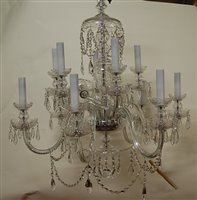 Lot 1634 - A pair of cut glass twelve-light electrolier,...