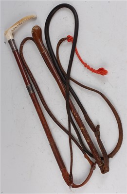Lot 364 - A 1930's plaited leather clad riding crop