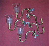 Lot 75 - A set of five lacquered brass single sconce...