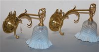 Lot 128 - A pair of circa 1900 lacquered brass single...