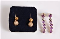 Lot 313 - A pair of 14ct amethyst and diamond earrings,...