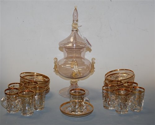 Lot 130 - An early 20th century glass part liqueur set,...