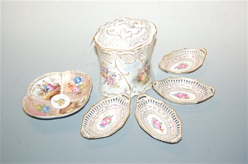 Lot 240 - A set of four Dresden porcelain bonbon dishes,...