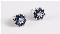 Lot 322 - A pair of 18ct sapphire and diamond earstuds,...