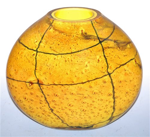 Lot 160 - A 1970s yellow Studio glass vase of slab sided...