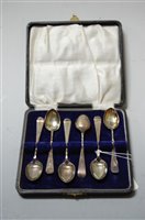 Lot 293 - A cased set of six silver teaspoons, with...
