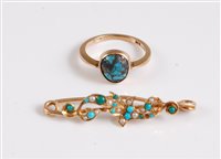 Lot 337 - A 9ct turquoise and seed pearl brooch, 40mm...