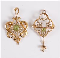 Lot 350 - Two 9ct peridot and seed pearl...