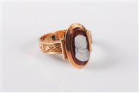 Lot 413 - A 14ct gold cameo ring, the oval shell cameo...