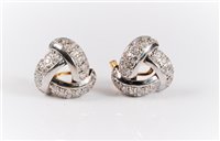 Lot 2626 - A pair of 18ct and white hardstone earrings,...