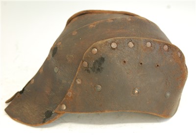 Lot 111 - A British 1916 pattern brown leather Tank Corps helmet