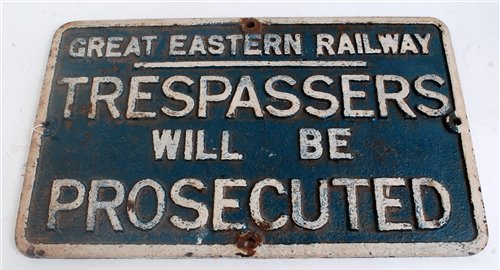 Lot 33 - Cast iron notice 'Great Eastern Railway'...