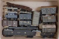 Lot 291 - Large tray of nine 4-wheel assorted LMS wagons,...
