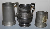 Lot 302 - A Victorian pewter tankard, with presentation...