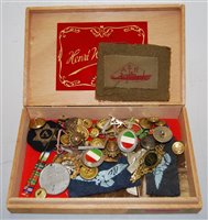 Lot 375 - A small collection of assorted medals, ribbon...