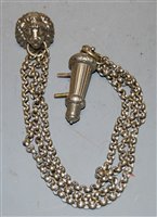 Lot 392 - A silver plated whistle, on a belcher link...