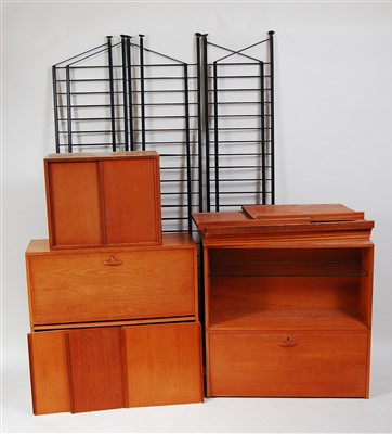 Lot 463 - A 1970s Ladderax teak three-division wall unit,...