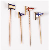 Lot 2545 - Four enamelled flag stick pins: a blue, yellow...