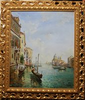 Lot 1003 - David Lur - Gondolas in Venice, oil on canvas,...