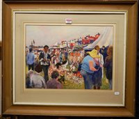 Lot 1005 - Matt Bruce - The Antiques Fair, pastel, signed...