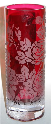 Lot 5 - A large cranberry glass vase, of cylindrical...