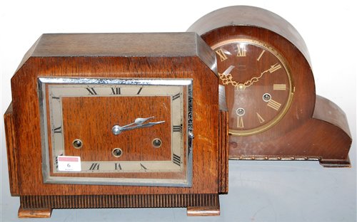 Lot 6 - An Art Deco oak cased mantel clock, having a...