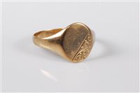 Lot 421 - A 9ct gold signet ring, hallmarked Birmingham...